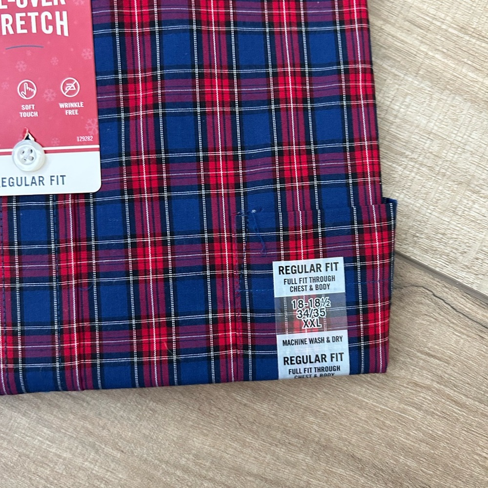 NWT Izod Men's Red and Navy Plaid Button Down Shirt - Size XXL 18-18.5 34/35 - Picture 3 of 12
